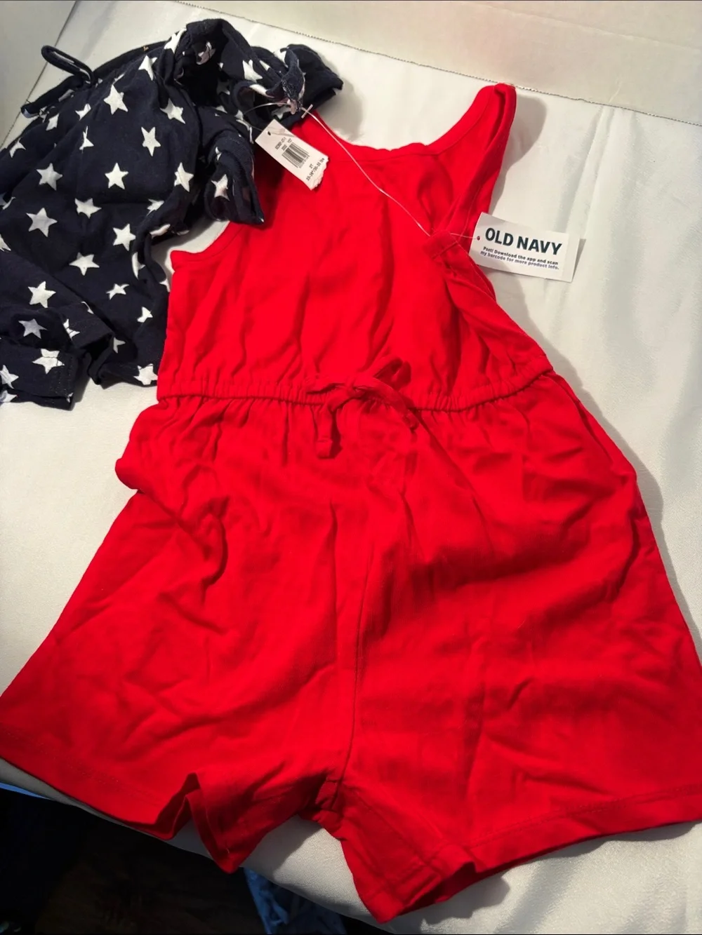 Old Navy Red and Navy Star-Print Kids One-Piece Romper
